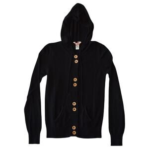 Y2K Split Black Hooded Button-Up Cardigan Sweater Medium